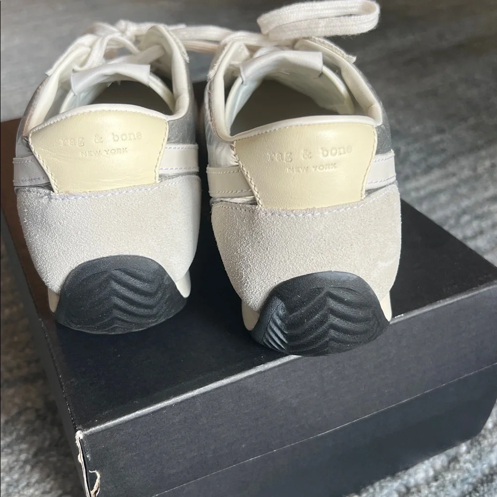 rag & bone Retro Runner Slim White and Silver Low-Top Sneakers US 8.5 - Picture 5 of 12